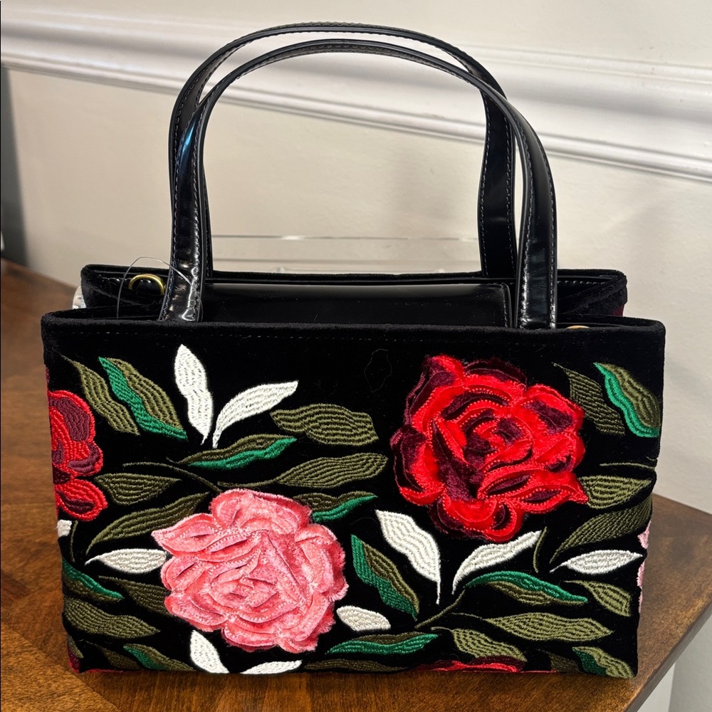 KATE SPADE Sam Icon Rose Garden Embroidery Embellished Velvet Tote - Picture 4 of 12